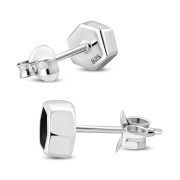 Black Onyx Hexagon Silver Stud Earrings, e373st